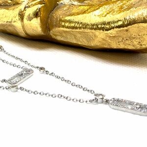 .925 Stamped Silver 18” Crystal Double Pendant Necklace